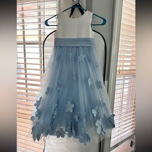 AZAZIE Flower Girl Wedding Dress, 5, Worn 1x, Blue White Floral, tulle, satin